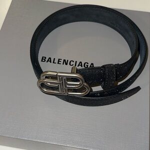 Balenciaga Black Belt with Silver Buckle